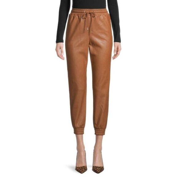 Bagatelle Collection Faux Leather Joggers Cognac Women’s Large - Picture 1 of 7